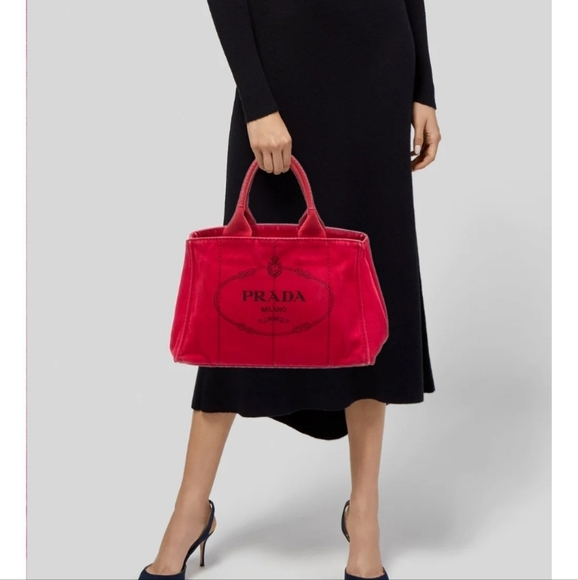 PRADA Canapa Small Red Logo Tote - Picture 7 of 16